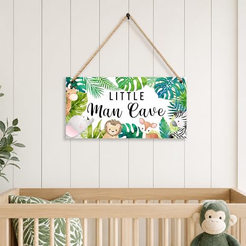 Image of Woodland Nursery Room Decor for Baby Bedroom - Jungle Safari Animal Theme Little Man Cave Sign Wall Decor for Toddler Boy- 6"x12" -A09