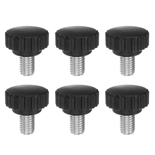 QUARKZMAN 6pz Pomelli a Manopola Scanalati a M10 x 16mm Filettatura Maschio Metrica Testa in Plastica Opaca da 28mm in Acciaio Inossidabile 304 Manopola Filettata a Mano Vite a Mano, Nero