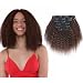 Kinky Yaki Straight Clip in Human Hair Extensions 10 Inches Brown Color 70g Net Brazilian Virgin Hair Double Weft 7 Pieces/set for Girls Beauty (70g 10", Brown)