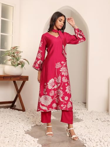 Image of Varanga Women's Casual Kurta Sets | Stylish Straight Kurta & Trousers | Printed Chanderi Silk Ethnic Co-ord Set