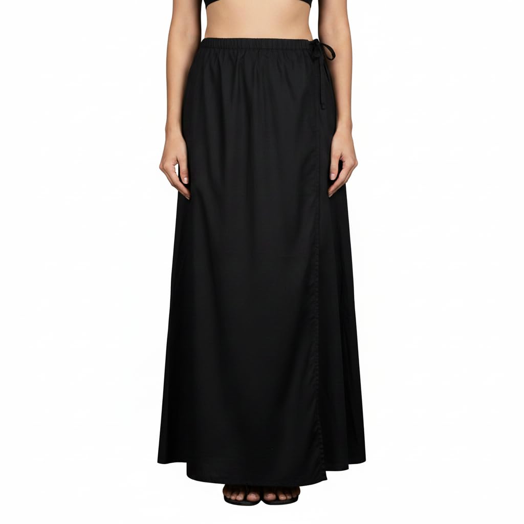 house of navdeep Women's Readymade Petticoat/Underskirt for Saree |Solid Plain Black Color Inskirt for Indian Ethnic and Adjustable Waist (Free Size)-picture-32