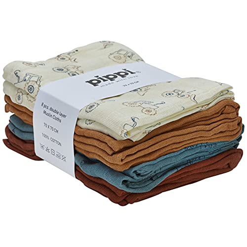 Pippi Babywear Stoffwindeln Mulltücher Musselin Spucktücher 8er Pack 70x70 cm
