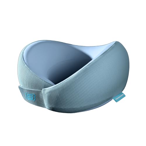 Image of Skechers Women's Memory Foam Neck Pillow, Comfortable & Breathable Travel Pillow,Neck Pillow Airplane for Travel, Car Rides, Home, and Office Use, Ergonomic Design for Men and Women,Light Blue