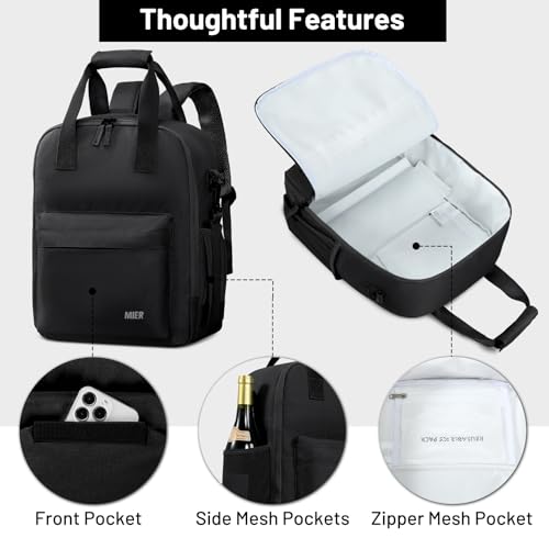 Image of MIER Small 16L Insulated Cooler Backpack with Removable Divider, Lightweight Soft Wine Cooler Bag for Beach Travel Work Picnics Camping, Portable Lunch Backpack for Men Women, Black