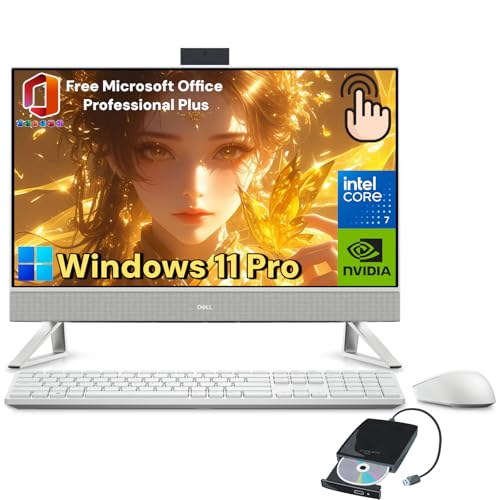 Image of Dell All-in-One Desktop Computer PC, Inspiron 27 inch FHD IPS Touchscreen PC, Intel 10-Core 7-150U, NVIDIA GeForce MX570A, 32GB RAM, 2TB SSD, Wi-Fi 6E, Windows 11 Pro & Free MS Office & External DVD Drive