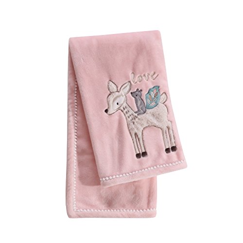 Image of Levtex Baby - Everly Plush Blanket - Appliqued and Embroidered Deer and Squirrel on Pink Plush - Love - Nursery Accessories - Blanket Size: 30 x 40 in.