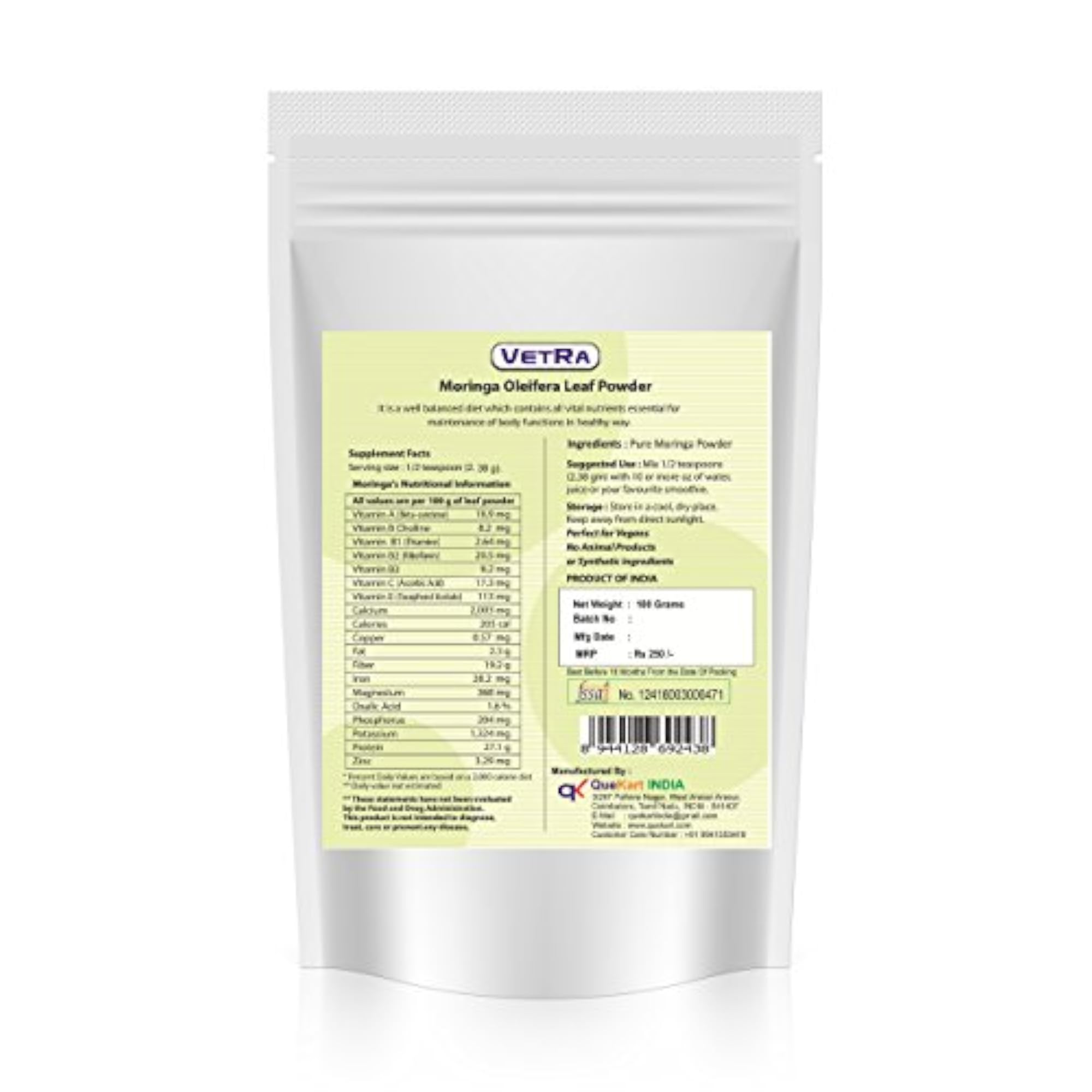 Organic Moringa Oliefera Leaf Powder Combo, 200 Grams