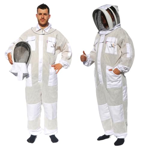 Best Bee Combinaison Apiculteur Ventilée, Tissu Épais en 3 couches, Fermeture Éclair robuste, Capuche Amovible, Poches Pour Outils, Tenue Apiculture anti guêpes & abeilles aérée M