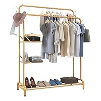 KLASS Double Clothes Rail Heavy Duty With Folding Shelves, 100KG Free Standing Garment Clothes Rack Stand With 2 Hanging Poles, Storage Shelves, Shoe Rack & 4 Hooks, Sturdy Clothing Rail