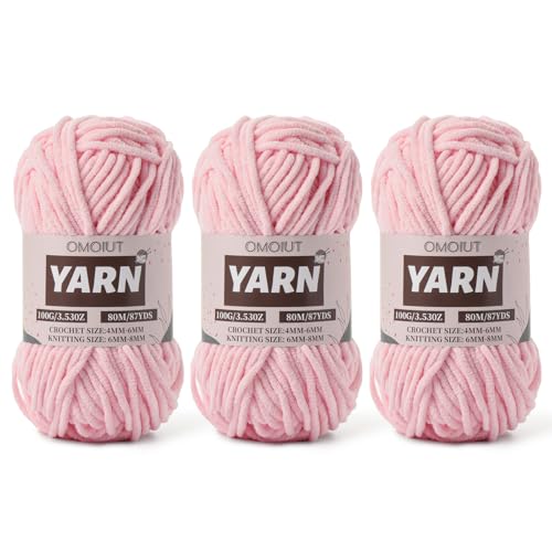 Image of Fluffy Chenille Yarn for Crocheting - Baby Yarn for Crocheting Soft Blanket - 3 Pack of 100g /(87.4yds) Crochet Amigurumi Chunky Yarns - Super Bulky 5 Velvet Yarns (3 Pink)