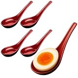 JapanBargain 2384x4, Set of 4 Asian Japanese Chinese Wonton Soba Rice Pho Ramen Noodle Soup Spoons, Red/Black