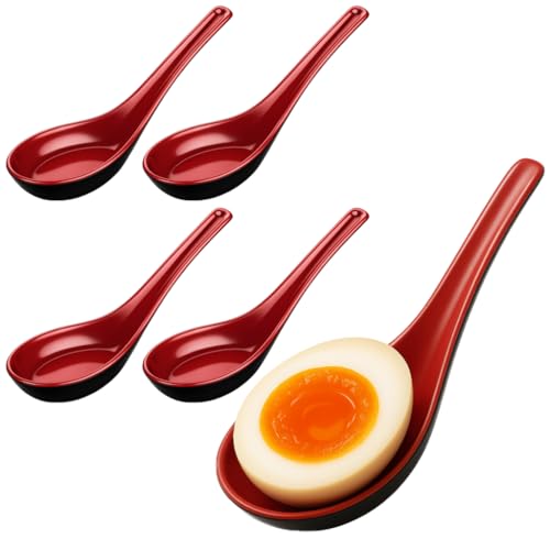 JapanBargain 2384x4, Set of 4 Asian Japanese Chinese Wonton Soba Rice Pho Ramen Noodle Soup Spoons, Red/Black