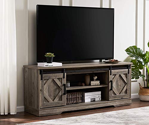 Image of WAMPAT Farmhouse Style TV Stand for 55-65 inch TV w /Distressed Wood Finish