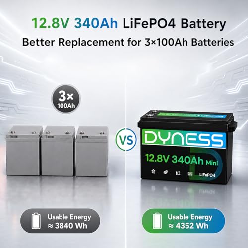 Image of Dyness 12V 340Ah Mini LiFePO4 Lithium Battery, Max.4352Wh, Built-in 200A BMS with Low-Temp Protection,10 Year Lifespan,Supports 4P4S Connection Up to 69.63kWh Perfect for Rv,Home Solar System,Off-Grid