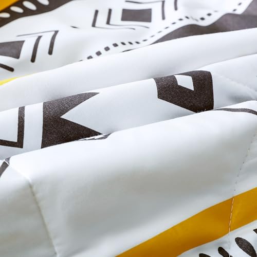 Image of Ac Comforter Single Bed Boho with Satin Finish 240 GSM - Reversible AC Comforter -Black & Yellow, Aztec Comforter Quilt Duvet Dohar Blanket for Mild Summer 150 X 225 cm