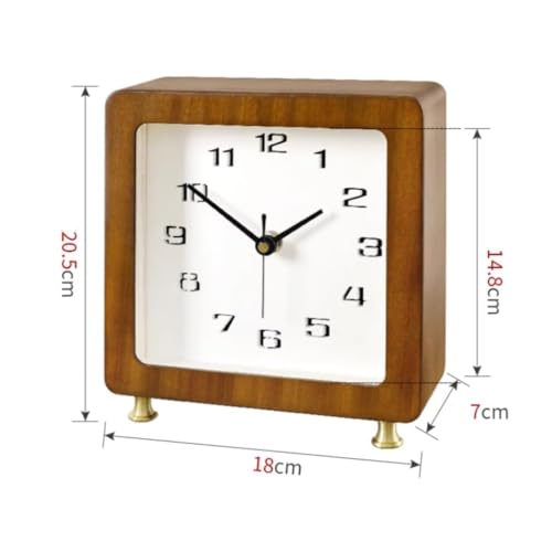 Reloj de madera de escritorio cuadrado con números arábigos y segundero silencioso 6