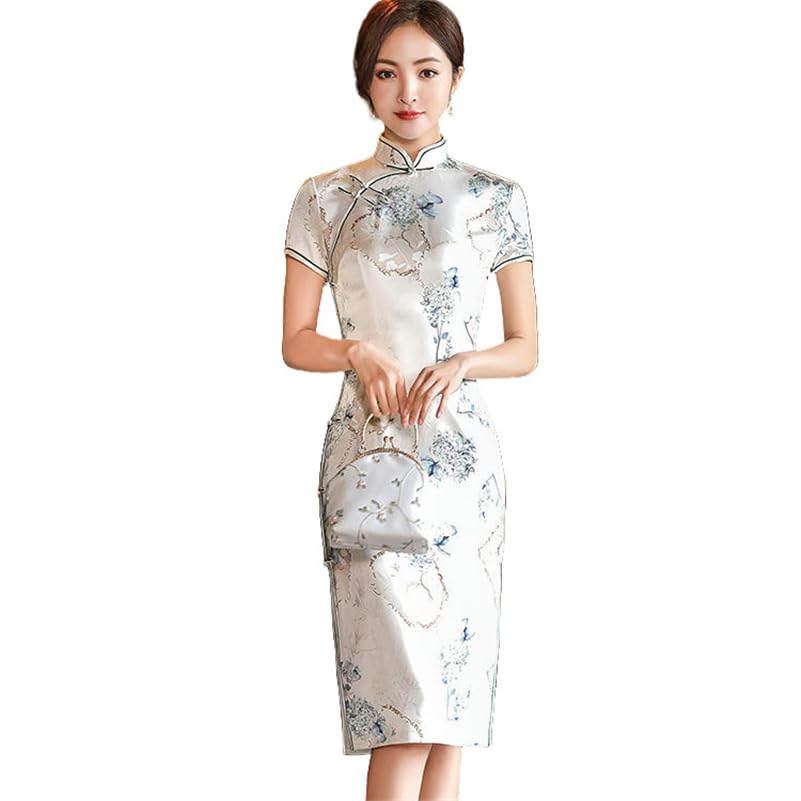 Robe de banquet en satin double couche style cheongsam chinois