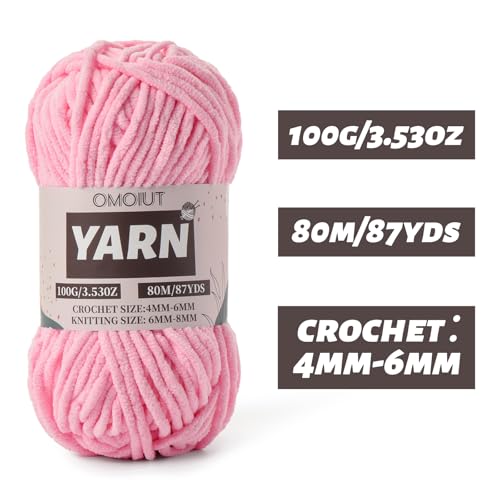 Fluffy Chenille Yarn for Crocheting - Baby Yarn for Crocheting Soft Blanket - 3 Pack of 100g/(87.4yds) Crochet Amigurumi Chunky Yarns - Super Bulky 5 Velvet Yarns (3 Dark Pink) by OMoiut - Image 2