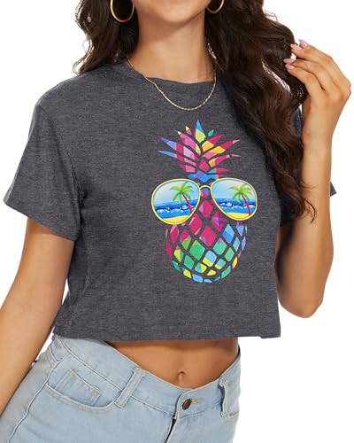 Image of Womens Summer Crop Tops Short Sleeve Round Neck T-Shirts Loose Fit Casual Blouse 2026