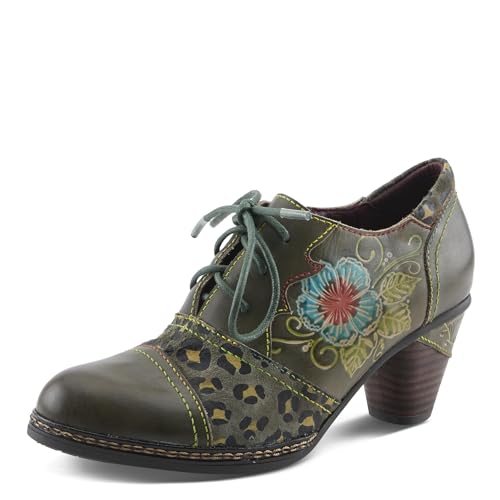 Spring Step L'Artiste Hunteera Oxford Heels | Baroque-Inspired Leather Lace-Up Shoes with Leopard Print Accents