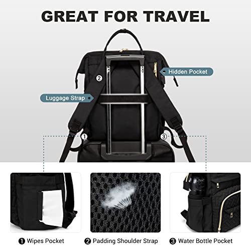 Lovevook Laptop Backpack For Women, Quilted Fashion Business Computer Backpacks Travel Bags Purse Teacher Doctor Nurse Work Backpack With Usb Port Fits 15.6-Inch Laptop, Black #TOP3
