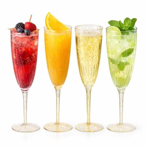Oojami Gold Glitter Plastic Champagne Glasses