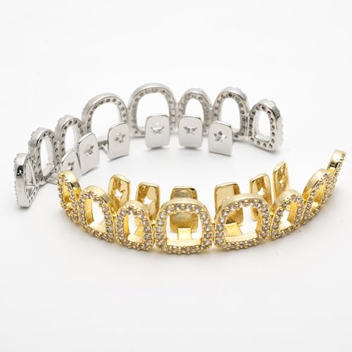 Funda dental de hip-hop con piedras completas de oro y plata unisex para moda rap 3
