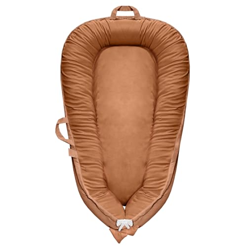 Image of Baby Lounger - Baby Lounger for Newborn 0-24 Months, Baby Nest Breathable & 100% Cotton and Velvet Cover Adjustable Portable Infant Lounger, Co Sleeper for Baby in Bed, Baby Essentials and Gifts