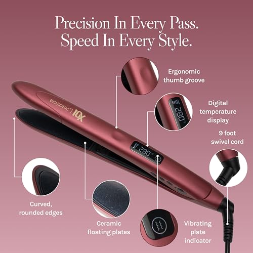 Image of Bio Ionic 10X Styling Iron, Hair Straightener with 1 inch Sonic Vibrating Plates, Flat Iron with Ion Generating Mineral Complex, Versatile Styler for Wavy & Straight Hairstyles