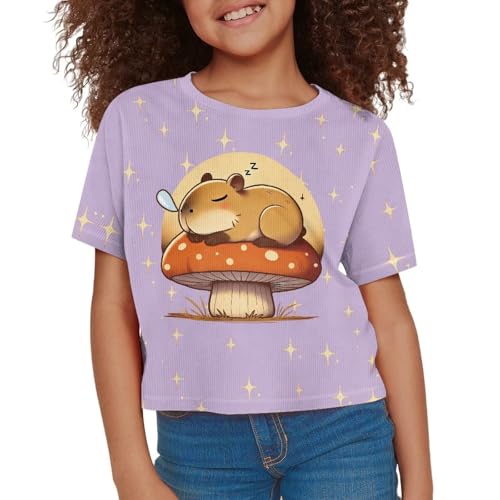 Image of Girls Crop Tees Crew Neck Casual Short Sleeve T Shirts Kids Loose Soft Comfortable Tees Blouses Shirt for Little Girl