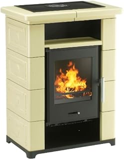 WAMSLER Kaminofen Montafon, Keramik cremefarben, 7kW, Tee- & Holzfach