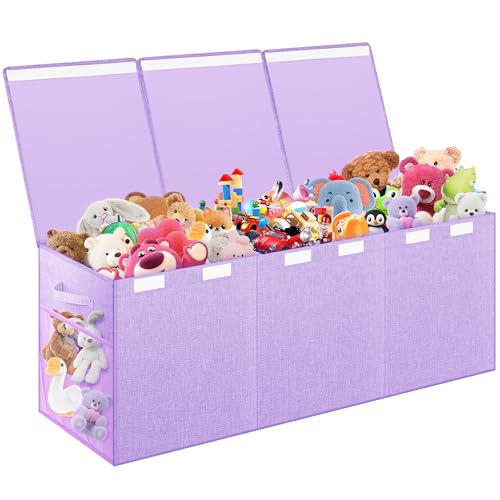 Mabahoo Extra Large Toy Box Toy Chest for Kids Boys Girls Collapsible Sturdy Storage Organizer with Mesh Pockets 40x14x16 Kids Box Bins Baskets for Nursery Playroom Purple