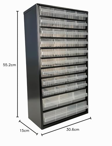 Miniatura 2 de Raaco C12-40, Organizador De Tornillos Con 40 Cajones, Capacidad 36 Kg, 15 X 30,6 X 55,2 Cm, Acero Recubierto, Apto Para Montaje En Pared, Clasificador De Tornillos Y Pequeñas Piezas Para Taller