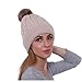 GRAMONI Women's Winter Ribbed Knit Faux Fur Pompoms Chunky Lined Beanie Hats for Christmas (Single-Cream)