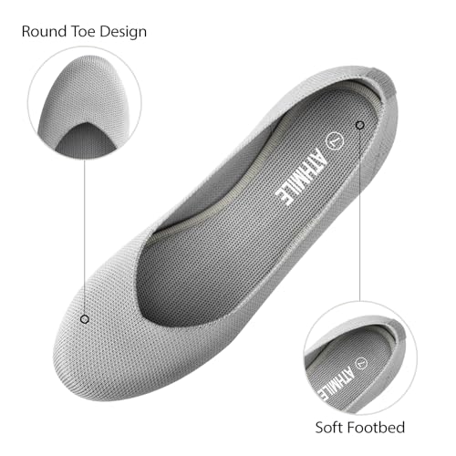ATHMILE Women's Ballet Flat Shoes Round Toe Slip on Women Flats Knit Flat Shoes for Women for Dressy Casual Office Work Wedding Comfort Soft Gray Size 9 — view 4