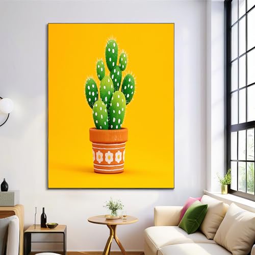 Impresión en lienzo de cactus 60x90cm: arte amarillo vibrante sin marco