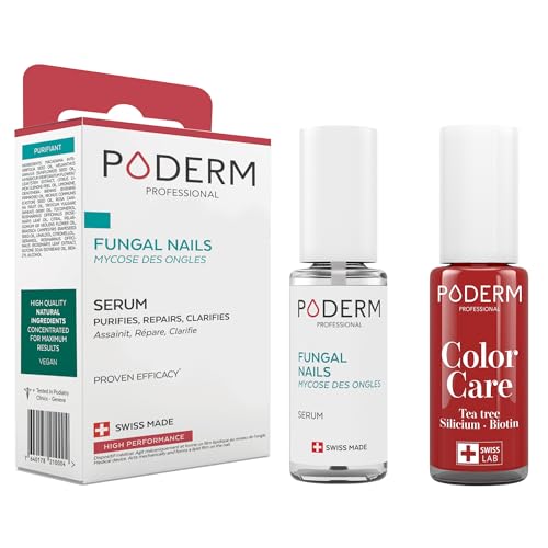 PODERM - 2 PRODUCTOS | MICOSIS DE LA UÑA TRATAMIENTO 2en1 | Esmalte de uñas Rojo Allure | BIO | TRATA Y DA COLOR | Tratamiento profesional Pies/Manos | Fácil y rápido | Fabricado en Suiza