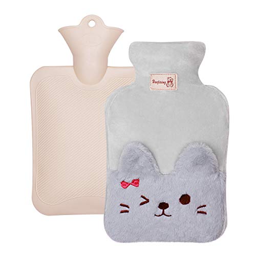 ANBET 1000ML Botella de agua caliente con lindo gato Cosy Fluffy Super Soft Hot Cover Bolsa de agua Calentador de manos de invierno - Gran regalo