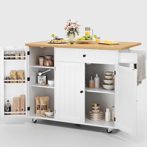GRUSIGN Kitchen Island with Storage, 41.7' Width Rolling Cart with...