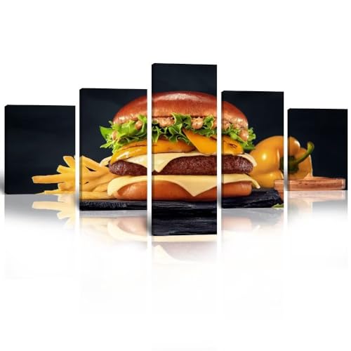 Heatsprits Hamburger Wall Art French Fries Canvas Painting Beef Burger