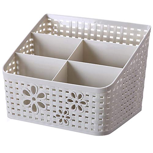 Plastic Makeup Storage Organizer Caddy - Divided Basket Bin for Bathroom Vanity Countertop with Mesh Hollow Design for