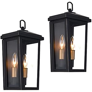MO&OK 2 Pack Outdoor Wall Lights,Coffee Garage Wall Sconce(Tempered Glass Lampshade),2-Light Waterproof Wall Lamp,Outside Modern Lighting Fixture for House Patio Porch Door Backyard Balcony