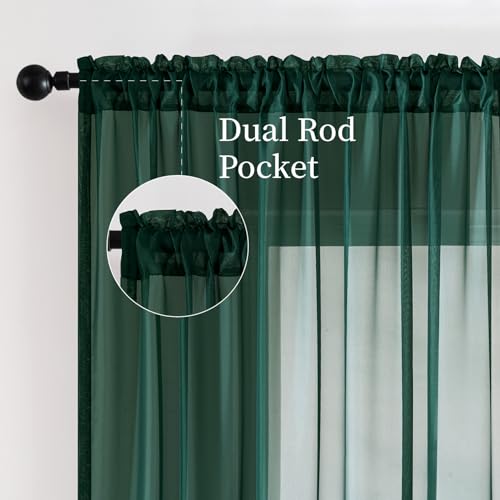 MIULEE Hunter Green Sheer Curtains 54 X 84 Inches, 2 Panels by MIULEE - Used condition - Image 3