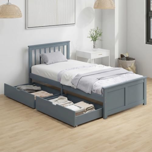 Image of HOMCOM 3ft Single Bed Frame Solid Wooden 90 x 190 cm Grey
