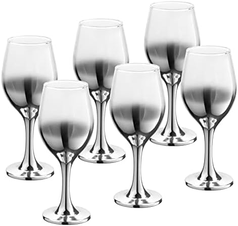 Vikko Decor Silver Ombre Copas de vino 11.5 onzas de copas de lujo duraderas, aptas para lavavajillas, gran regalo, juego de 6 copas decorativas