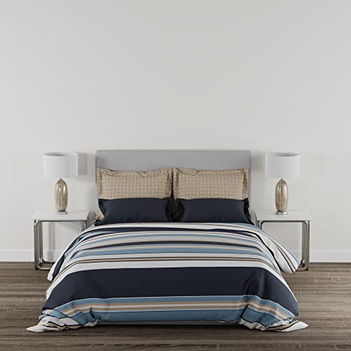 Image of myTrident Home Essential Stripe Collection 144 TC, 100% Cotton Bedsheet with 2 Pillow Cover, King Size - 274 x 274 cm, Astor