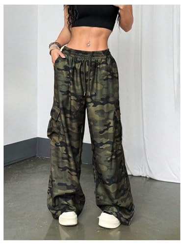 Women's Y2k Camo Graphic Wide Leg Cargo Pants Drawstring Waist Baggy Track Trousers Streetwear4