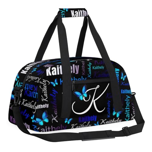TropicalLife Personalized Dance Bag for Sport Duffel Bag Custom Butterfly Duffle Gym Bag with Name Customized Sports Tote Bags Black Blue3