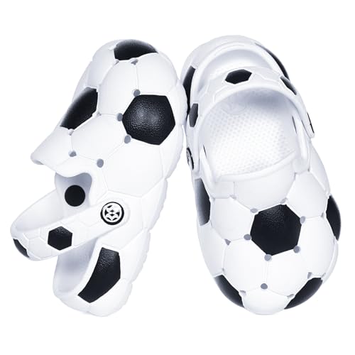 Jungen Clogs Kinder Fußball Hausschuhe Mädchen Gartenschuhe Basketball Strand Sandalen Atmungsaktiv Schlappen rutschfeste Pantoffeln ZQ-Weiß 28-29EU=CN190