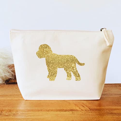 Cockapoo Cosmetic Bag, Natural Cotton Makeup Pouch with Gold Glitter Dog Design, Gift for Cockapoo Lovers - Image 2